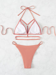 Sexy Solid Color Necktie Bikini Swimsuit