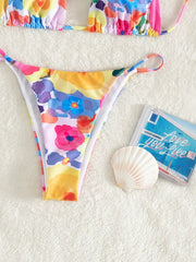 Traje de baño bikini con lazo y estampado de arcoíris sexy