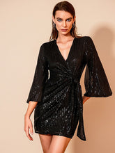 V-Neck Tie Sequin Cocktail Dress