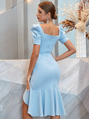 Puffed Sleeves Split Cocktail Dress