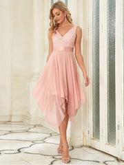 Elegant V-neck Gauze Cocktail Dress