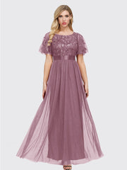 Fashionable Leaf Pattern Gauze Ball Dress