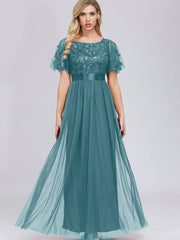 Fashionable Leaf Pattern Gauze Ball Dress