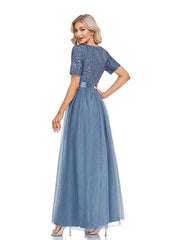 Elegantes V-Ausschnitt Gaze Ballkleid