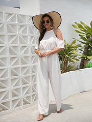 Einfarbiger schulterfreier Jumpsuit