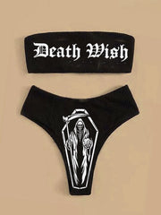 Wacky Skull Letter Bikini Swimsuit