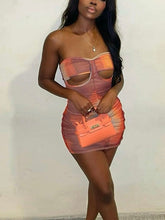 Tie-dye Pleated Cut-out Dress