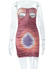 Tie-dye Pleated Cut-out Dress