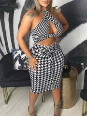 Sexy Neckholder-Kleid mit Print und ausgehöhlter Krawatte