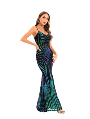 Abendkleid mit Pailletten und Streifen