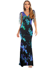 Elegantes Abendkleid mit Blumen-Sand-Pailletten