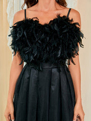 Feather Halter Gauze Evening Dress