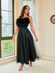 Feather Halter Gauze Evening Dress