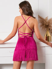 Ärmelloses rückenfreies Partykleid mit Fransen