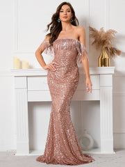 Trägerloses Abendkleid mit Pailletten und One-Shoulder-Träger