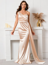 Satin One-Shoulder Rückenfreies Abendkleid mit Schleife