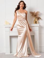 Satin One-Shoulder Rückenfreies Abendkleid mit Schleife