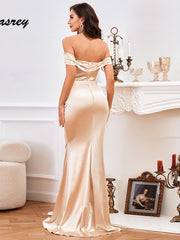 Abendkleid aus Satin mit One-Shoulder-Träger und Plissee