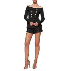 Conjunto mini bodycon de 2 piezas con hombros descubiertos y manga larga