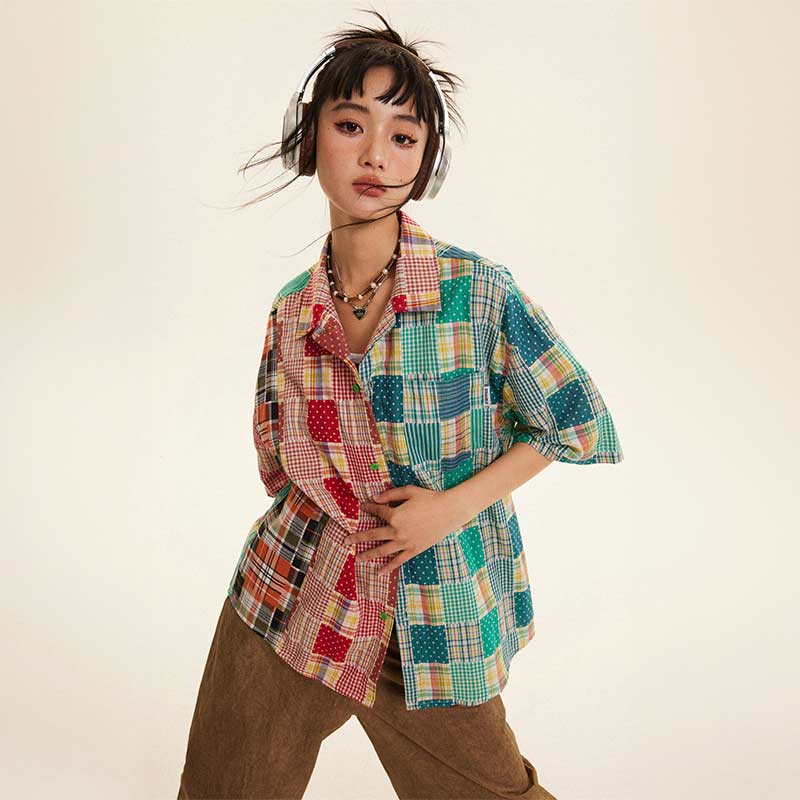 Plaid Panel Loose Shirt