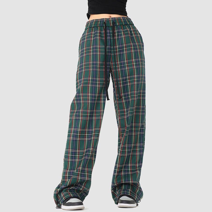 Plaid Pattern Drawstring Pants