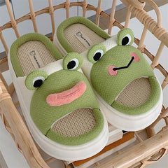 Pantuflas de lino con diseño de rana