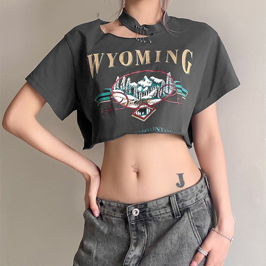 Cut Out Neck Crop Top