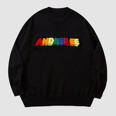 Pullover mit Regenbogen-Buchstabenstickerei