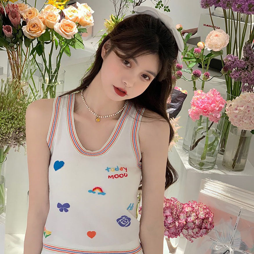 Camiseta sin mangas con bordado dulce