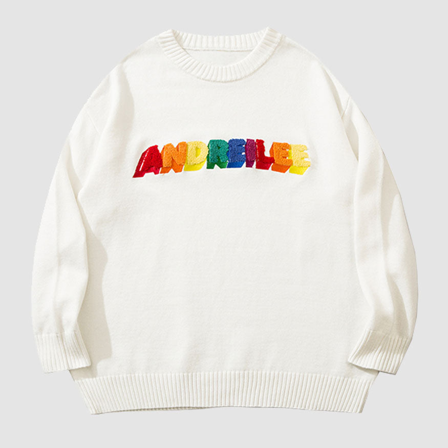 Pullover mit Regenbogen-Buchstabenstickerei