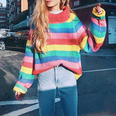 Colorful Striped Turtleneck Sweater