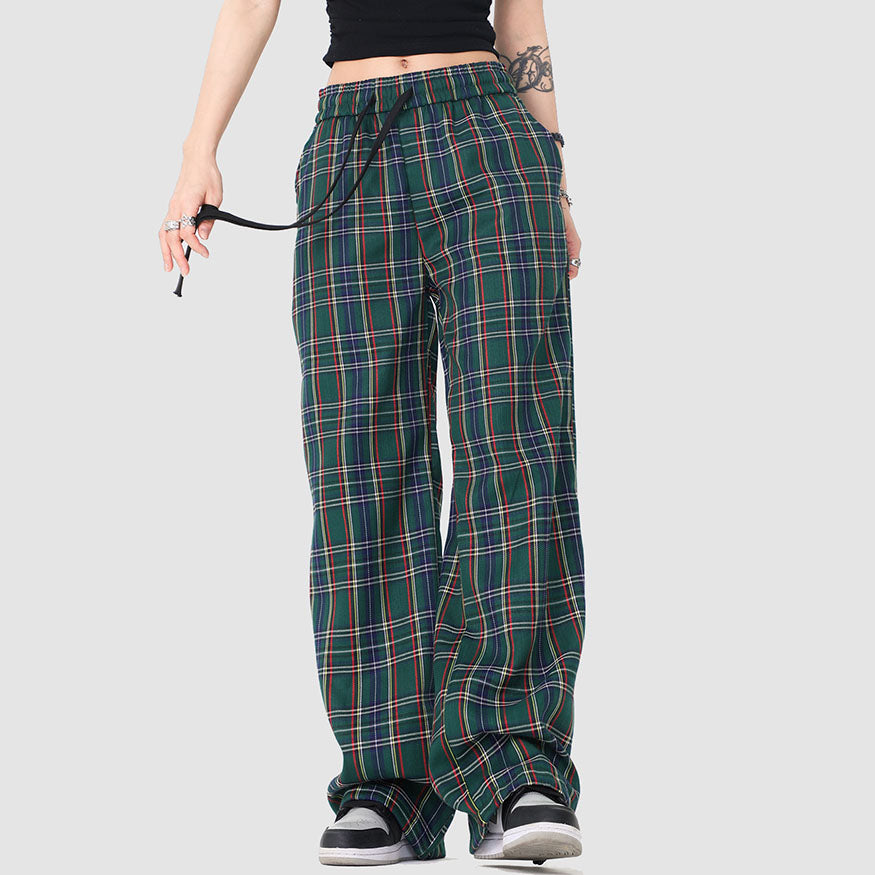 Plaid Pattern Drawstring Pants