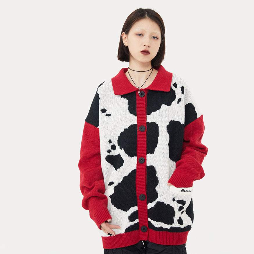 Cow Print Cardigan Sweater