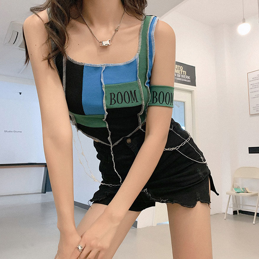 Color Contrast Irregular Tank Top