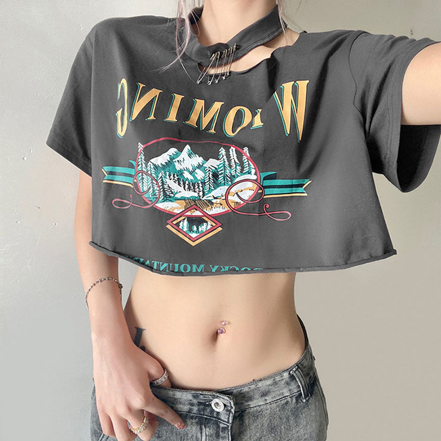 Cut Out Neck Crop Top