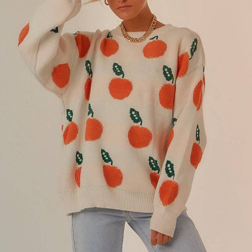 Cute Orange Pattern Knit Sweater