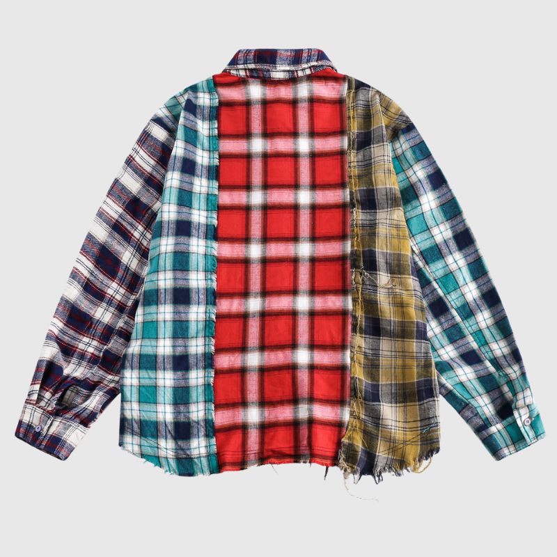 Mixed Plaid Fringed Shirt