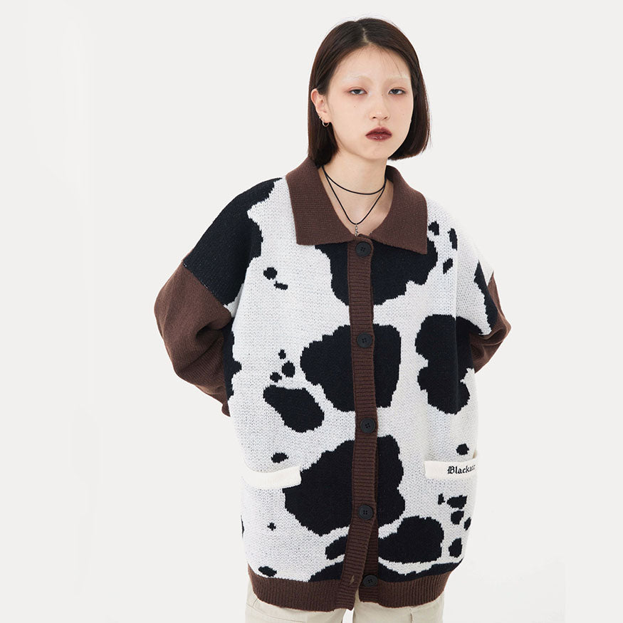 Cow Print Cardigan Sweater