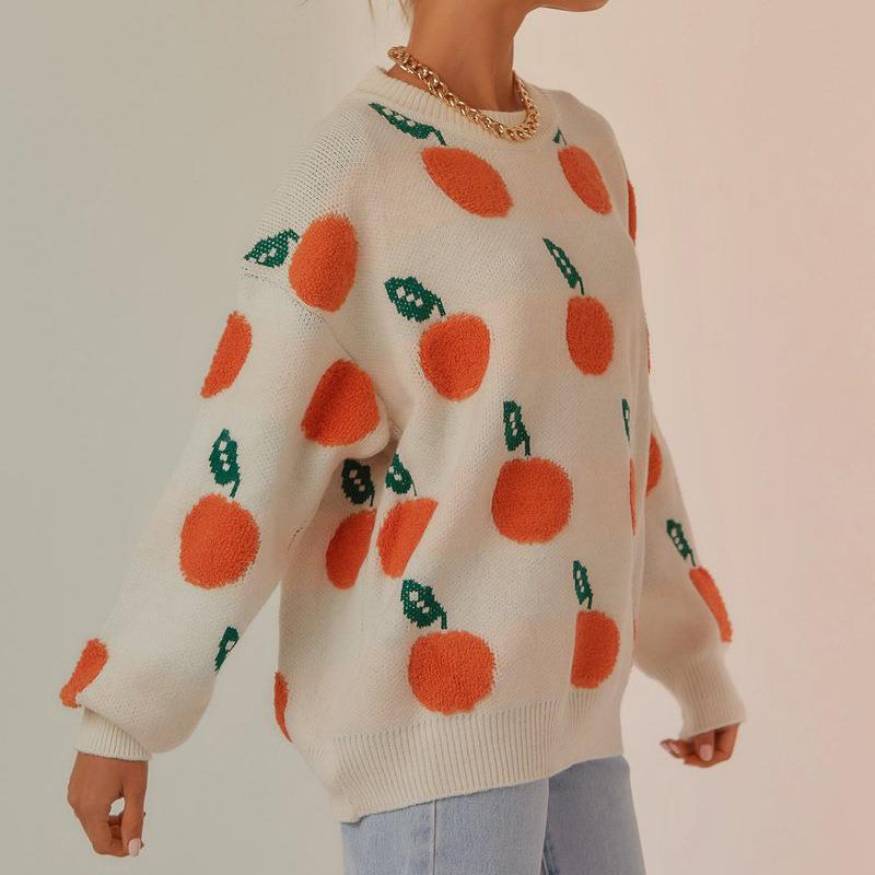 Cute Orange Pattern Knit Sweater