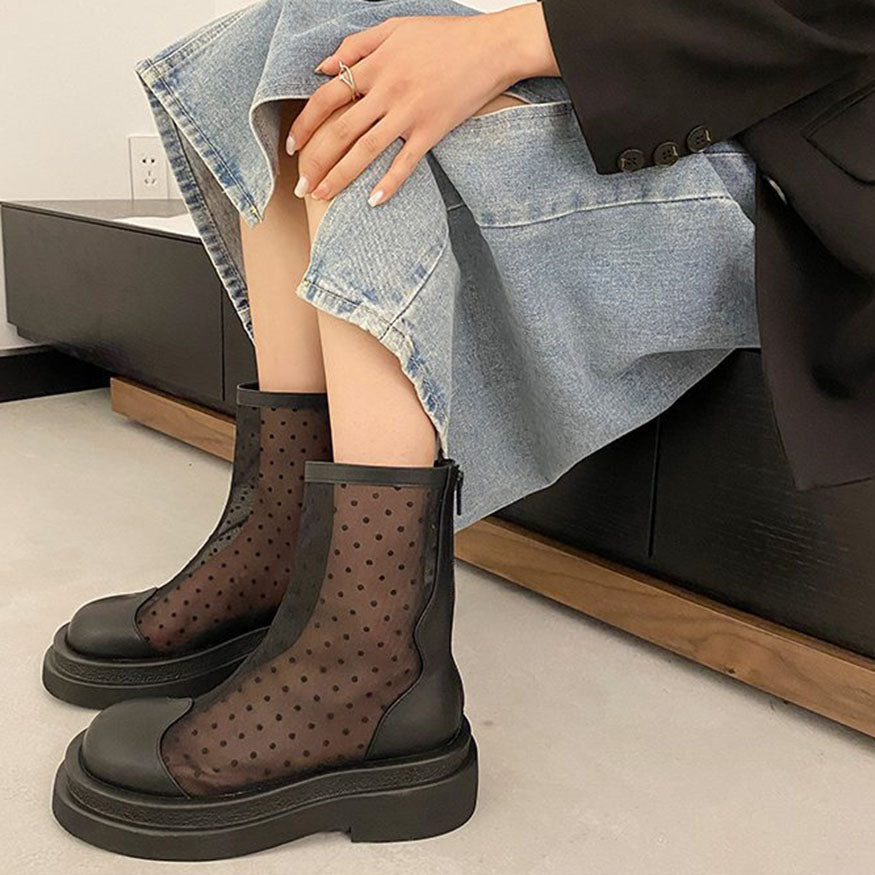 Atmungsaktive Sommerstiefel mit Mesh-Patchwork und Reißverschluss hinten