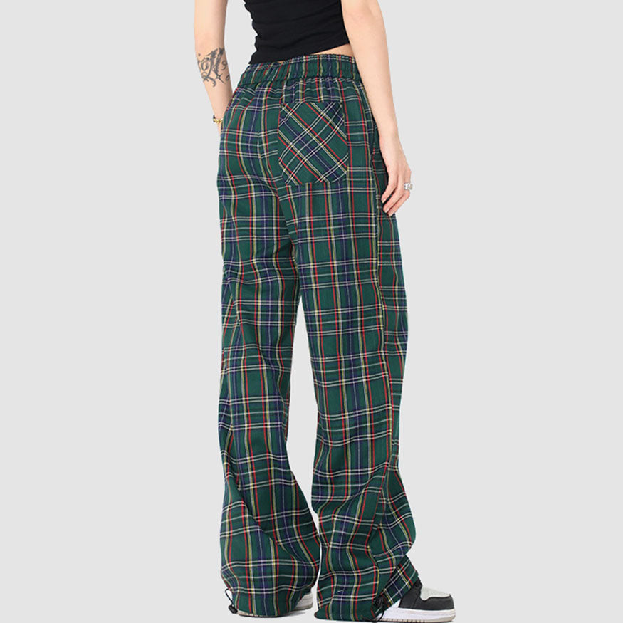 Plaid Pattern Drawstring Pants