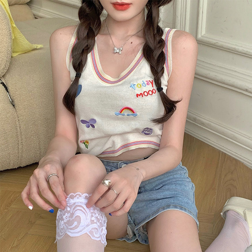 Camiseta sin mangas con bordado dulce