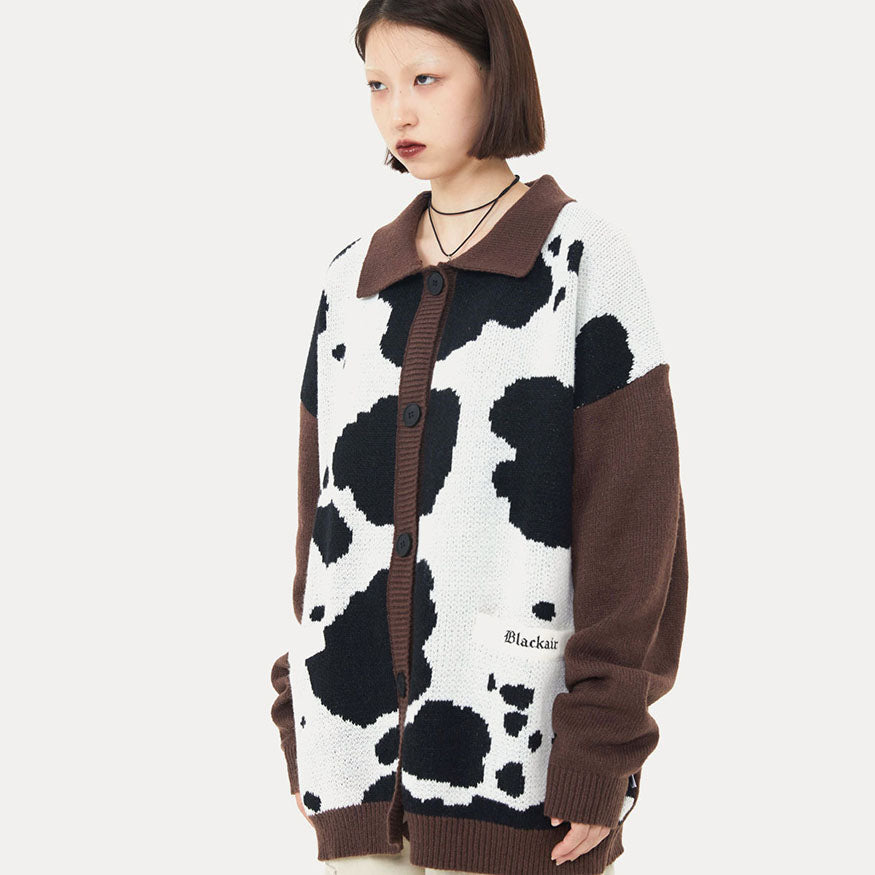 Cow Print Cardigan Sweater