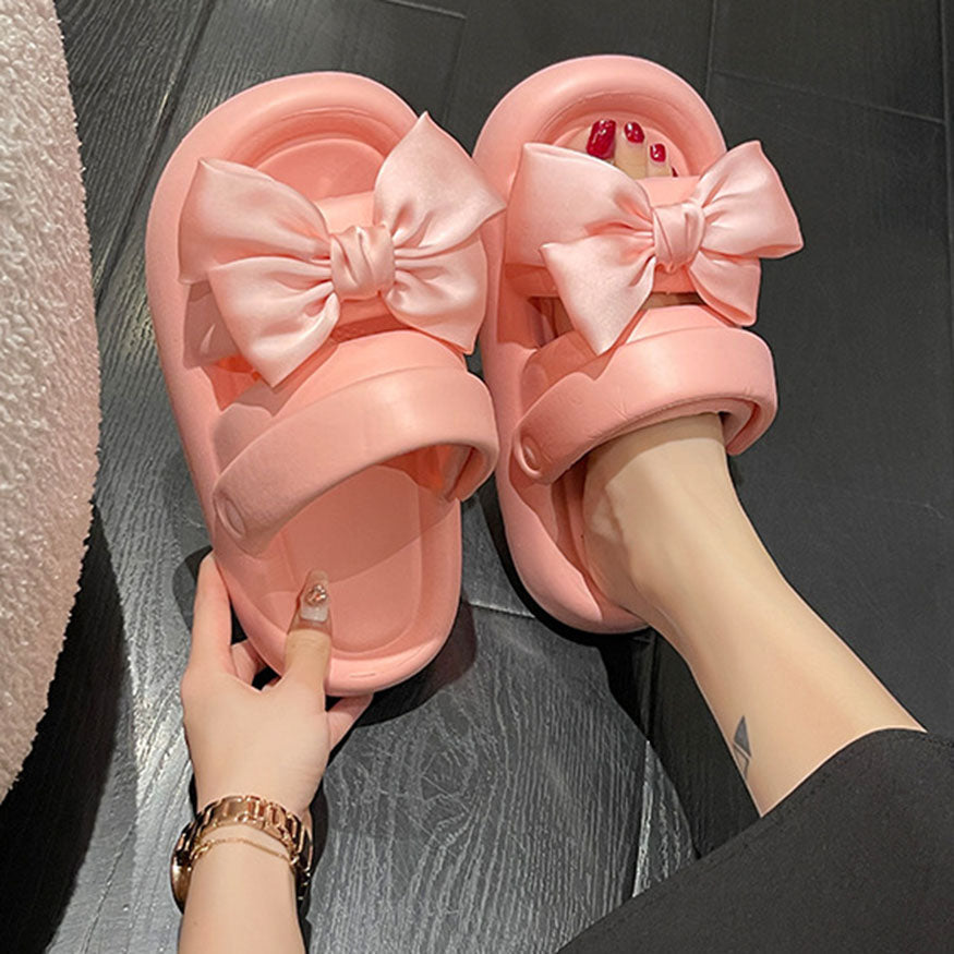 Two Strap Satin Bow Decor Sandals