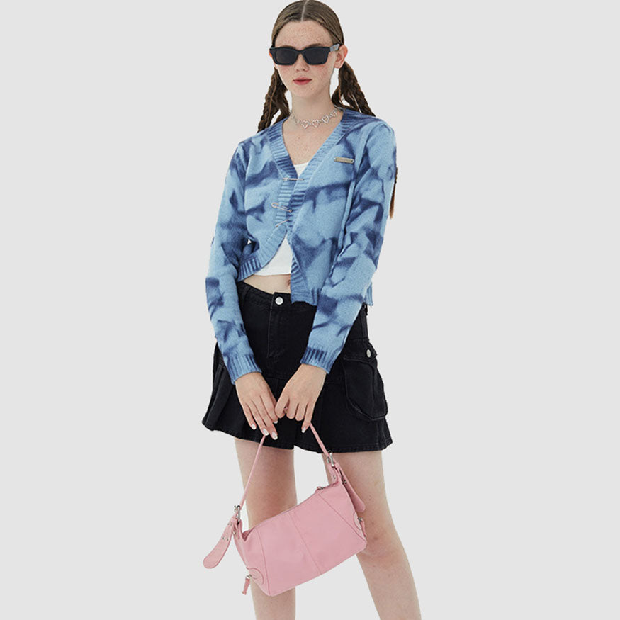 Irregular Hem Tie-dye Cropped Cardigan Sweater