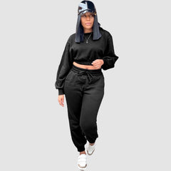 Crew Neck Crop Top & Drawstring Pant Set