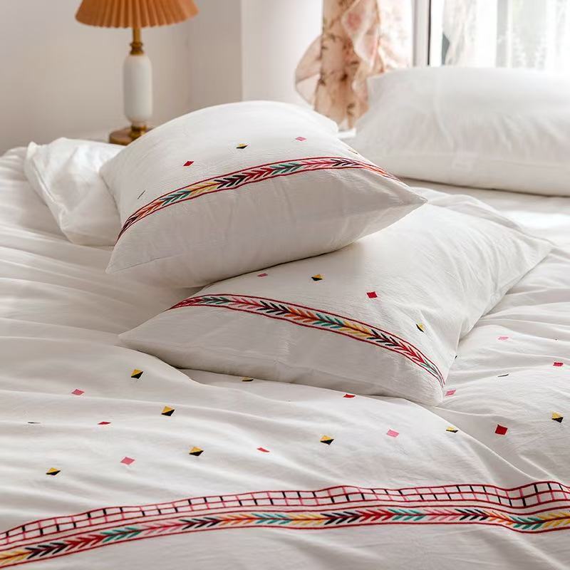 Isla White Floral Embroidered Bedding Set - Rainbow