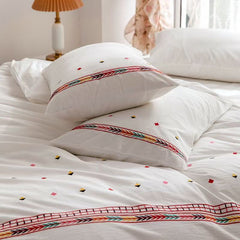Isla White Floral Embroidered Bedding Set - Rainbow