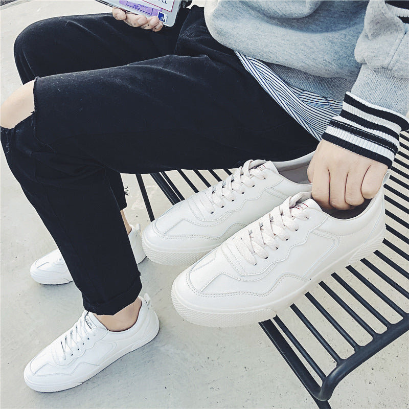 Men's Long-term Korean Street Shooting White Pu Sneakers