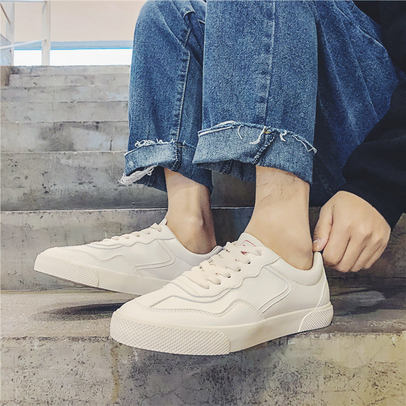 Men's Long-term Korean Street Shooting White Pu Sneakers